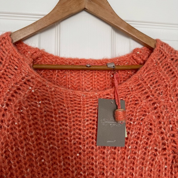 Anthropologie Knitted & knotted peach sequin sweater - Picture 3 of 8